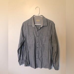 Tasso Elba Slim Fit Grey Striped Dress Shirt Long Sleeve Button Up